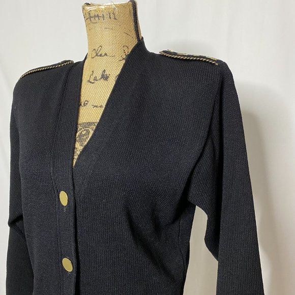 St. John Black Gold Wool Blend Button Up Cardigan Sweater - Picture 3 of 7